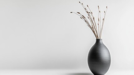 Poster - Ceramic vase with decorative dried flowers on a minimalist white background showcasing modern home decor elegance
