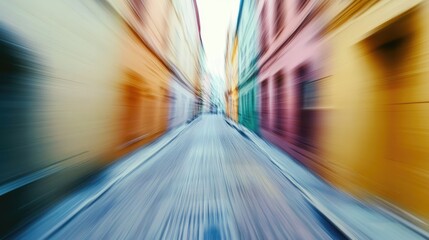 Poster - Vibrant abstract street scene with blurred colors creating a sense of motion and depth in an urban environment.