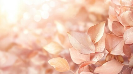 Poster - Autumn abstract background with blurred dry leaves creating a serene and warm atmosphere in soft pastel colors