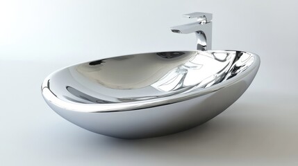 Fototapete - Modern minimalist silver sink with sleek design showcasing hygiene and interior decor for contemporary bathrooms