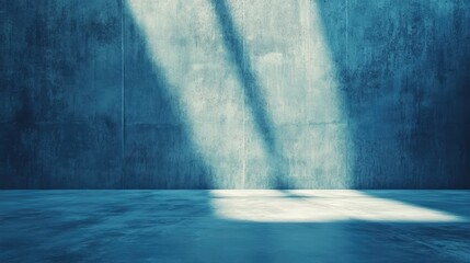 Poster - Blue textured concrete wall and floor with dramatic light and shadow effects ideal for product display, presentation, or banner design.