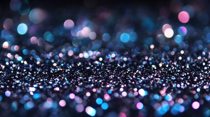 Poster - Abstract glittering background with defocused colorful lights and snow effects creating a dreamy and festive atmosphere in dark tones