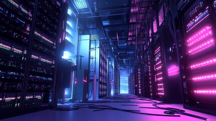 Poster - Data center operations high-tech server room digital infrastructure futuristic environment overview technology insights