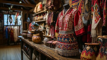 Wall Mural - Romania's vibrant culture is highlighted through its traditional crafts, clothing, and folk art, showcasing the intricate details of handcrafted items that reflect the nation's rich heritage.