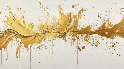 Poster - Dynamic golden paint splash art contemporary gallery abstract artwork minimalist space close-up perspective visual impact