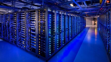 Poster - Data center operations and management modern facility infrastructure showcase high-tech environment wide angle view digital innovation