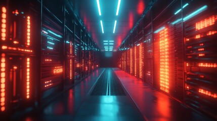 Poster - Illuminated data center operations high-tech facility digital infrastructure futuristic environment perspective view connectivity concept