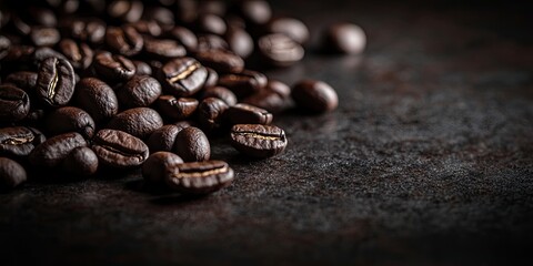 Canvas Print - Coffee beans displayed elegantly on a dark backdrop, showcasing the rich texture and vibrant color of coffee beans. This image captures the essence of coffee beans in a captivating way.