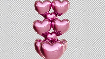 Wall Mural - Shiny Pink Heart Balloons Stacked Together Against Transparent Background for Romantic Celebrations and Events