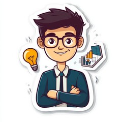 Poster - Bright Ideas:  A Cartoon Businessman Sticker