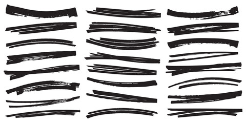 Poster - Set of grunge black paint, ink brush strokes. brush collection. Trendy brush stroke for black ink paint. Scribble underline markers set. Horizontal hand drawn marker stripes. 
