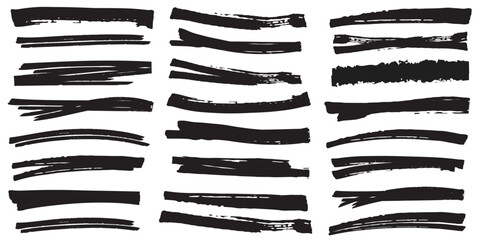Poster - Black set paint, ink brush, brush strokes, brushes, lines, Doodle strokes and markers. Grungy brushes collection. Brush stroke paint. 