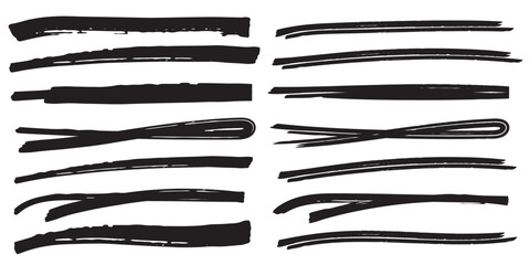 Poster - Set of grunge black paint, ink brush strokes. brush collection. Trendy brush stroke for black ink paint. Scribble underline markers set. Horizontal hand drawn marker stripes. 