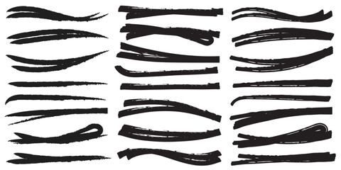 Poster - Black set paint, ink brush, brush strokes, brushes, lines, Doodle strokes and markers. Grungy brushes collection. Brush stroke paint. 