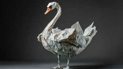 Poster - An intricately folded origami swan made from paper.