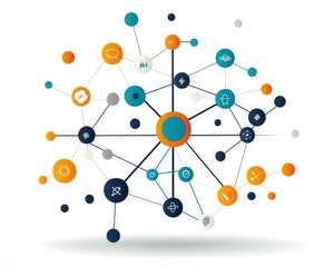 Poster - A grid of interlinked symbols showing the interconnection of scientific disciplines.