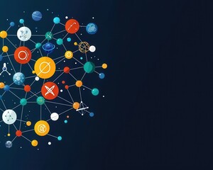 Poster - A grid of interlinked symbols showing the interconnection of scientific disciplines.