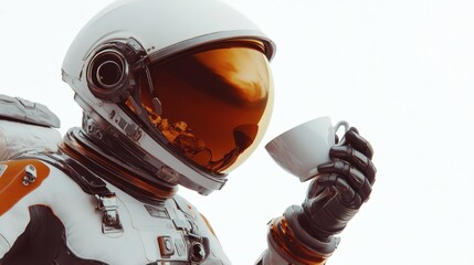 Aufkleber - An astronaut holding a cup in a surreal, minimalist space setting.
