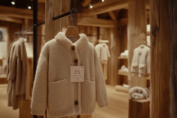Poster - A cozy sweater displayed in a warm, wooden boutique setting.