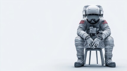 Aufkleber - An astronaut sits contemplatively on a stool against a minimalistic background.
