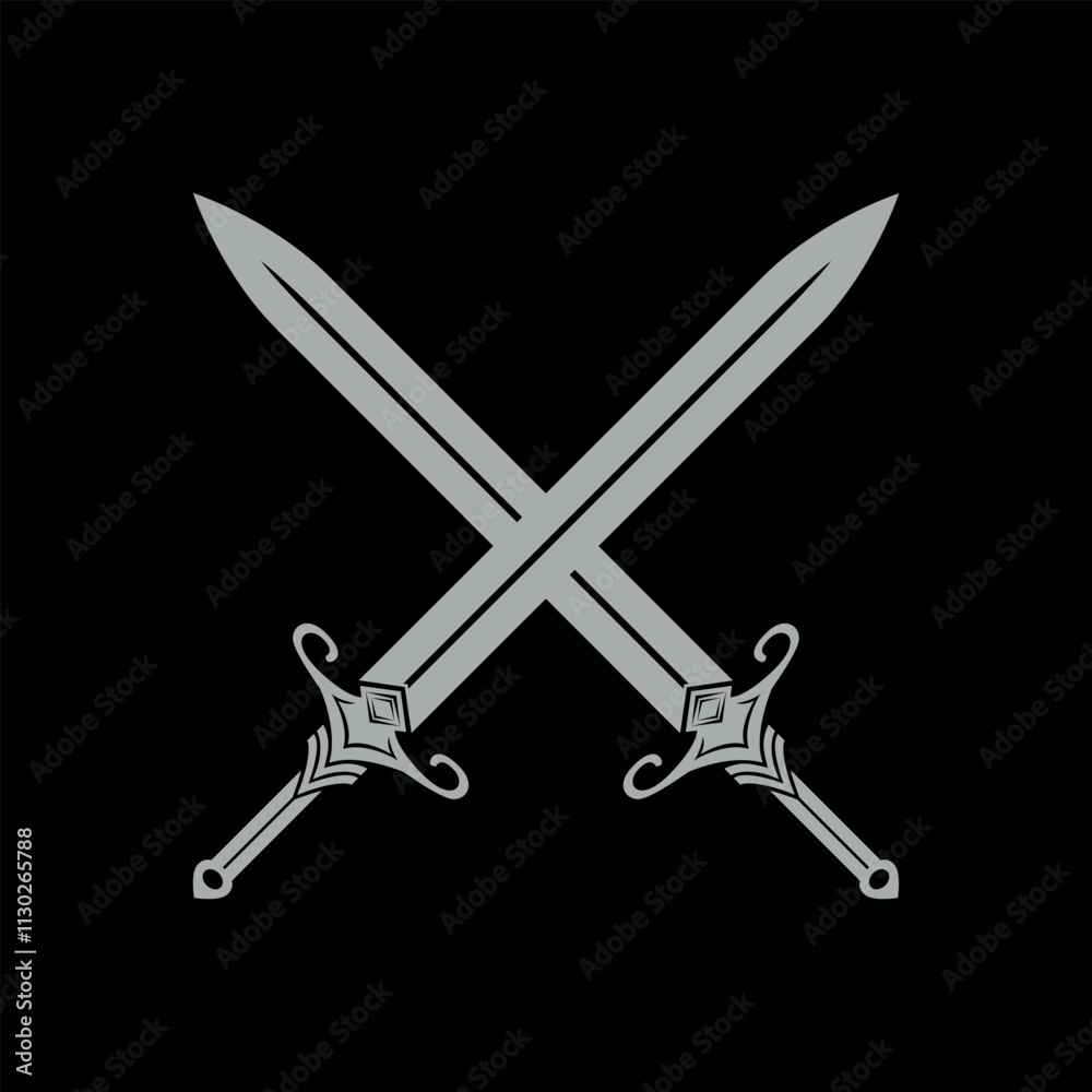 Swords vector art. Crossed Swords isolated on black background. Swords ...