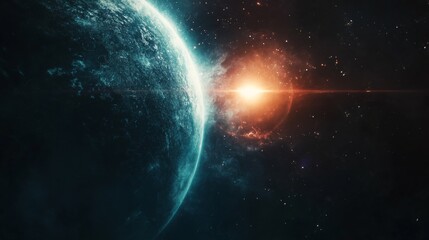Fototapete - Abstract geometric simple banner in sci-fi tech style. Web header design with cosmic graphics elements and place for text. Flat futuristic background for your design. Vector illustration