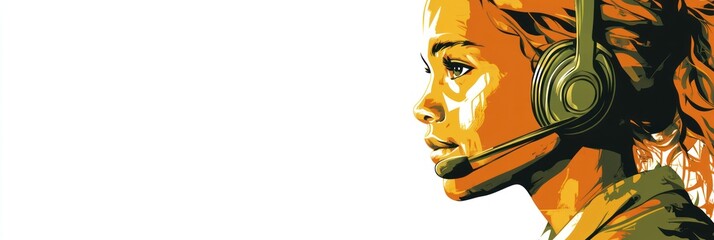 Poster - A stylized illustration of a woman wearing a headset, suggesting communication or tech support.