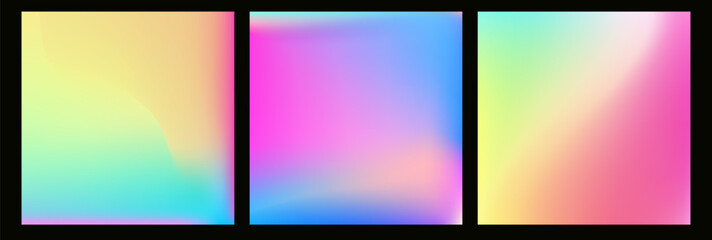 Poster - Vector abstract ombre glitch texture with rainbow colors. Pastel gradient background with neon accents. Modern digital art featuring soft blurry hologram effect and radiant aura.