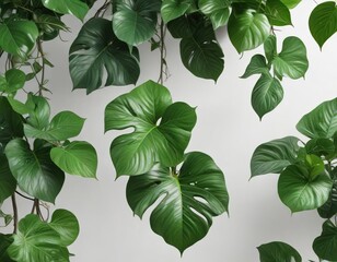 Wall Mural - Emerald green pothos vine, lush leaves, white background , foliage photography, vibrant