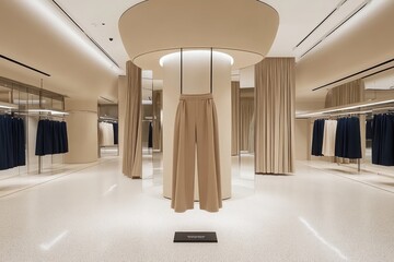 Poster - A modern retail space showcasing stylish clothing on display in a minimalist environment.