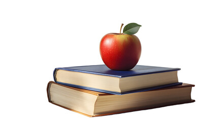 Wall Mural - books and an apple isolated on white or transparent background