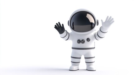 Poster - A cheerful cartoon astronaut with arms raised, set against a white background.