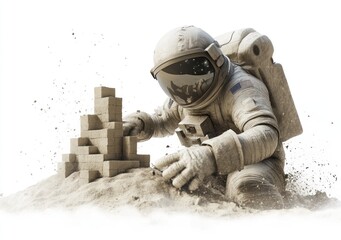 Aufkleber - An astronaut builds a sandcastle on a lunar-like surface.
