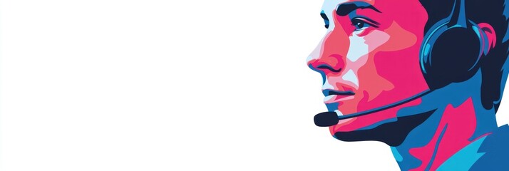 Poster - A stylized illustration of a person wearing a headset, suggesting communication or support.