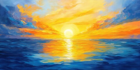 Wall Mural - stunning sunset over sea water, with vibrant yellow and blue hues creating a mesmerizing scene. the 