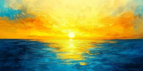 Wall Mural - stunning sunset over sea water, with vibrant yellow and blue hues creating a mesmerizing scene. the 