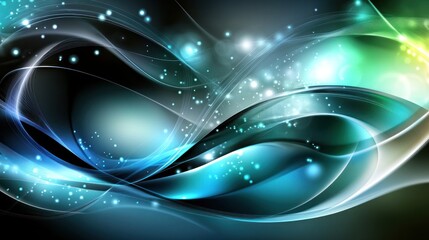 Aufkleber - Abstract design featuring flowing waves and glowing particles in vibrant colors.