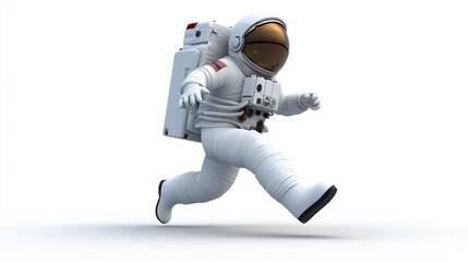 Poster - A cartoon astronaut running, showcasing space exploration and adventure.