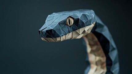 Aufkleber - A detailed origami sculpture of a snake, showcasing intricate folds and textures.