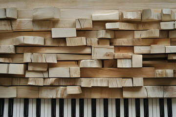 Fototapete - Abstract Wood Block Texture with Piano Keys Illustration