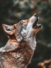 Poster - A close-up of a wolf howling, showcasing its expressive features and wild nature.