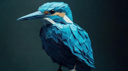 Poster - A detailed paper sculpture of a blue bird, showcasing artistic craftsmanship and creativity.