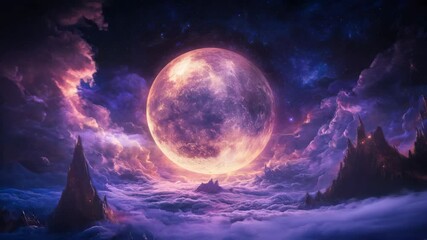 Wall Mural - Surreal moon surrounded by clouds