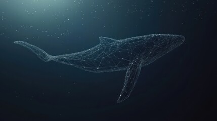 Poster - A digital representation of a whale composed of interconnected lines and nodes in a dark setting.