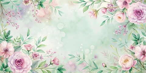  Floral watercolor design with pastel roses and greenery, perfect for elegant invitations or wall art