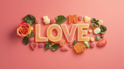 Wall Mural - Colorful candy arrangement spelling 