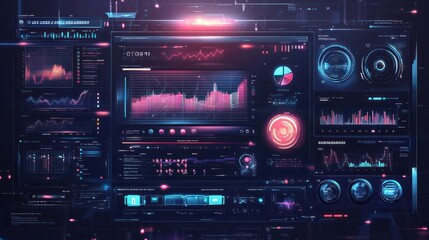 Fototapete - A futuristic dashboard displaying data analytics and visualizations.