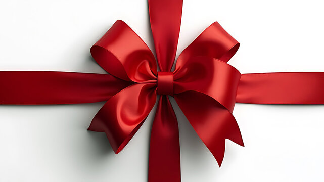 Realistic Red ribbon with bow on white background