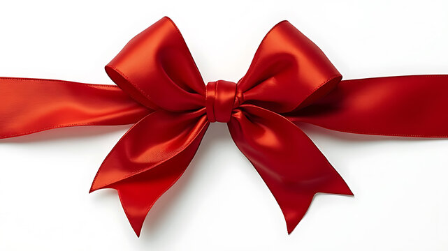 Realistic Red ribbon with bow on white background