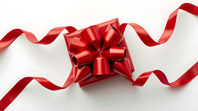 Realistic Red ribbon with bow on white background